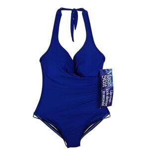 Magic Suit Blue Ruched Side Underwire Padded One Piece Swimsuit Women's 10 NWT